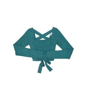 Le Lis green cropped lace up back top